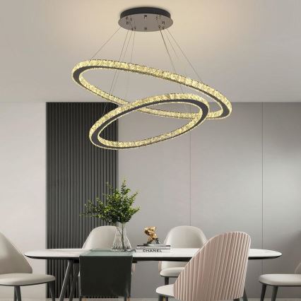LED з регулюванням яскравості кришталева люстра підвісна LED/160W/230V 3000-6500K срібний + пульт дистанційного керування