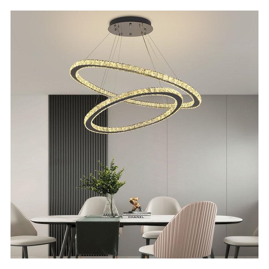 LED з регулюванням яскравості кришталева люстра підвісна LED/160W/230V 3000-6500K срібний + пульт дистанційного керування