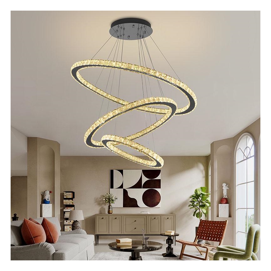 LED з регулюванням яскравості кришталева люстра підвісна LED/210W/230V 3000-6500K срібний + пульт дистанційного керування