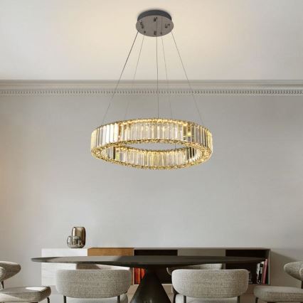LED Кришталева підвісна люстра з регулюванням яскравості LED/40W/230V 3000-6500K глянцевий хром + пульт дистанційного керування