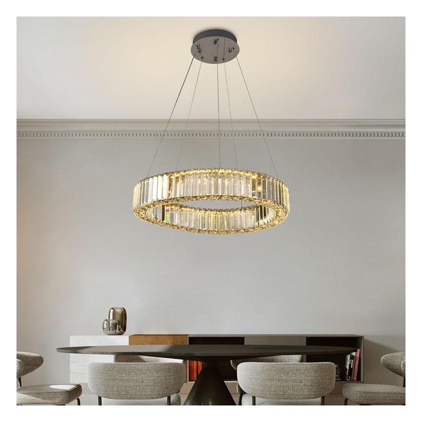 LED Кришталева підвісна люстра з регулюванням яскравості LED/40W/230V 3000-6500K глянцевий хром + пульт дистанційного керування