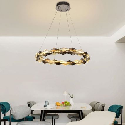 LED Кришталева підвісна люстра з регулюванням яскравості LED/40W/230V 3000-6500K глянцевий хром + пульт дистанційного керування
