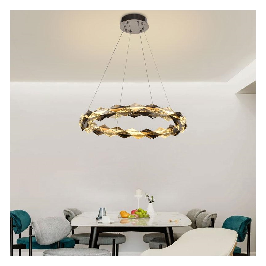 LED Кришталева підвісна люстра з регулюванням яскравості LED/40W/230V 3000-6500K глянцевий хром + пульт дистанційного керування
