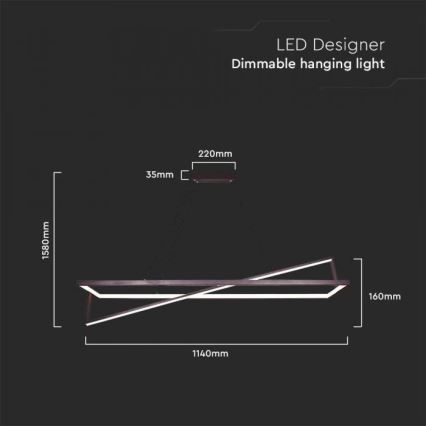 Світлодіодна підвісна люстра з регулюванням яскравості LED/45W/230V 3000K 114 см чорний