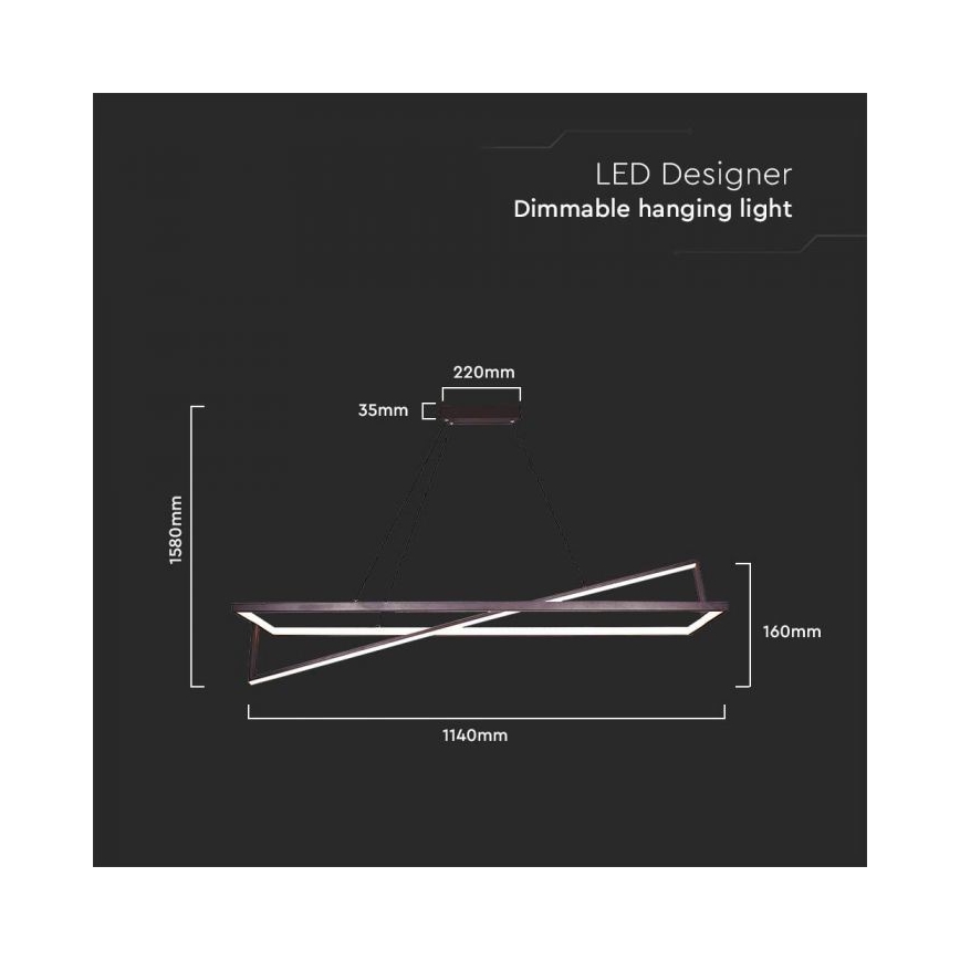 Світлодіодна підвісна люстра з регулюванням яскравості LED/45W/230V 3000K 114 см чорний