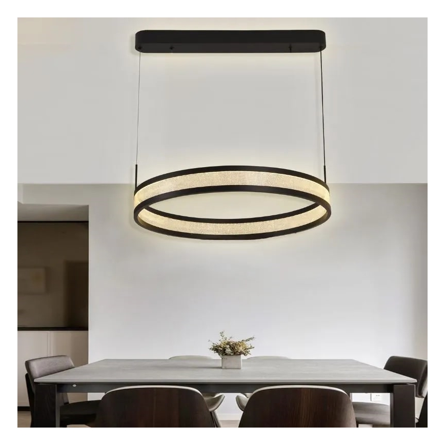 Світлодіодна підвісна люстра з регулюванням яскравості LED/45W/230V 3000-6500K діаметр 60 см чорний + пульт дистанційного керування