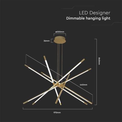 Світлодіодна підвісна люстра з регулюванням яскравості LED/50W/230V 3000K золотий