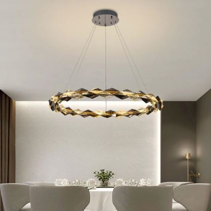 LED Кришталева підвісна люстра з регулюванням яскравості LED/55W/230V 3000-6500K глянцевий хром + пульт дистанційного керування