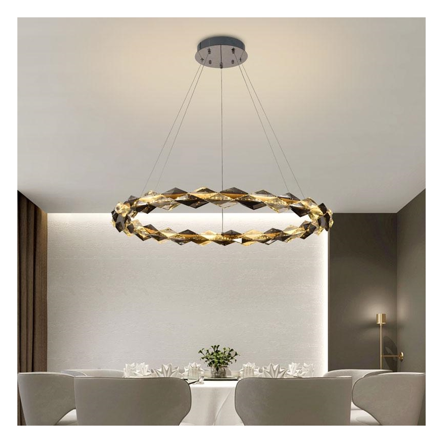 LED Кришталева підвісна люстра з регулюванням яскравості LED/55W/230V 3000-6500K глянцевий хром + пульт дистанційного керування