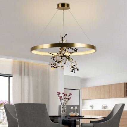 Світлодіодна підвісна люстра з регулюванням яскравості LED/55W/230V 3000-6500K золотий + пульт дистанційного керування
