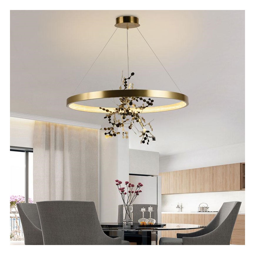 Світлодіодна підвісна люстра з регулюванням яскравості LED/55W/230V 3000-6500K золотий + пульт дистанційного керування