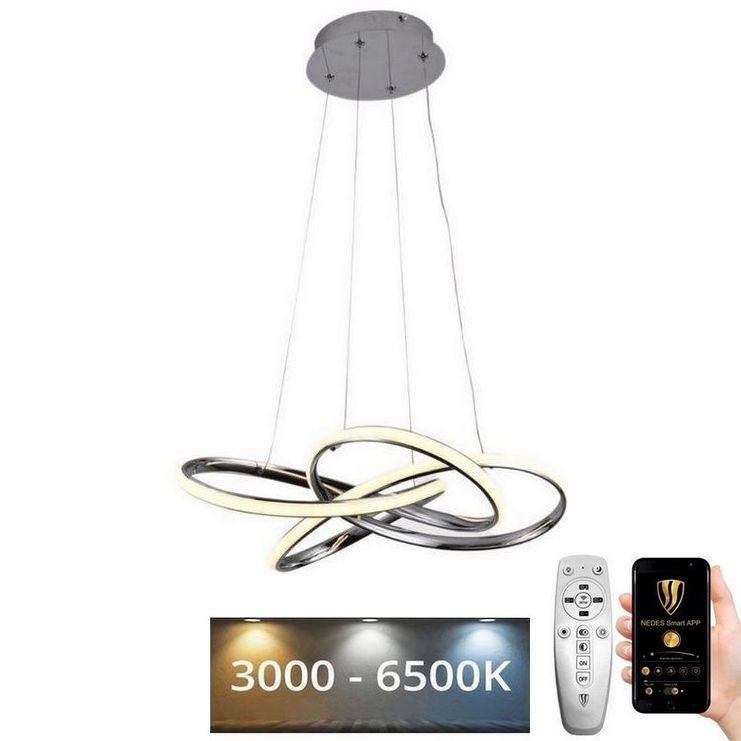 Світлодіодна підвісна люстра з регулюванням яскравості LED/65W/230V 3000-6500K хром + пульт дистанційного керування