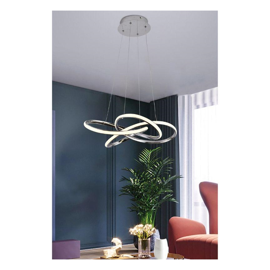 Світлодіодна підвісна люстра з регулюванням яскравості LED/65W/230V 3000-6500K хром + пульт дистанційного керування
