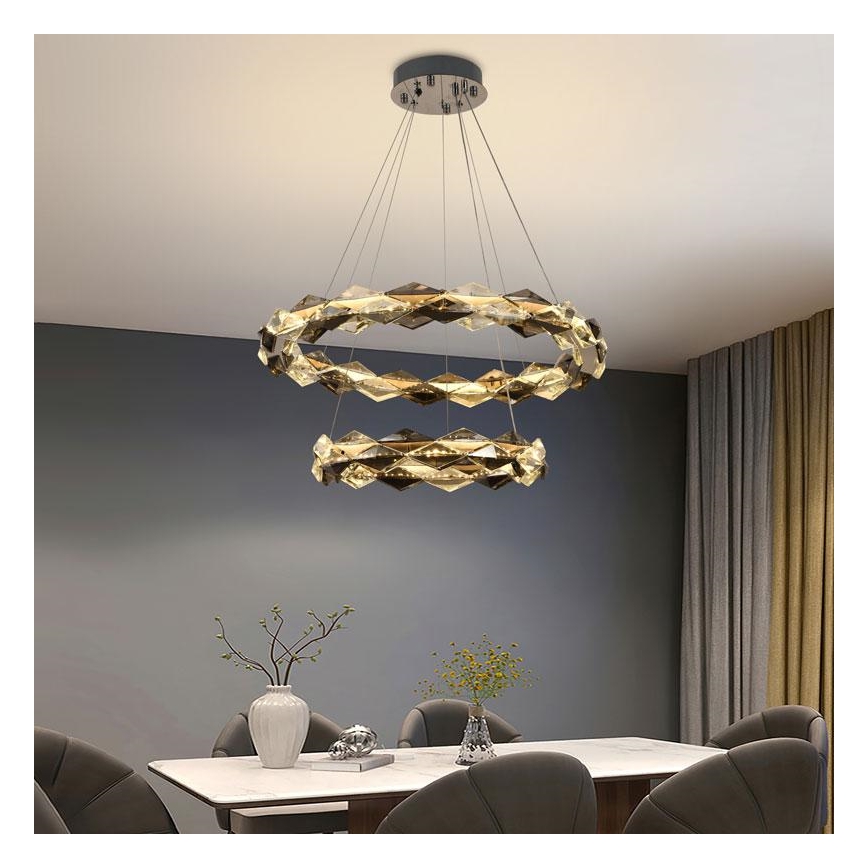 LED Кришталева підвісна люстра з регулюванням яскравості LED/65W/230V 3000-6500K глянцевий хром + пульт дистанційного керування