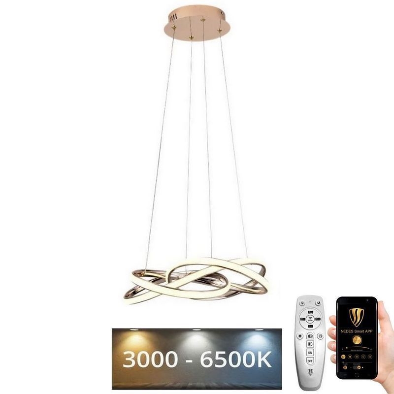 Світлодіодна підвісна люстра з регулюванням яскравості LED/65W/230V 3000-6500K золотий + пульт дистанційного керування