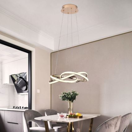 Світлодіодна підвісна люстра з регулюванням яскравості LED/65W/230V 3000-6500K золотий + пульт дистанційного керування