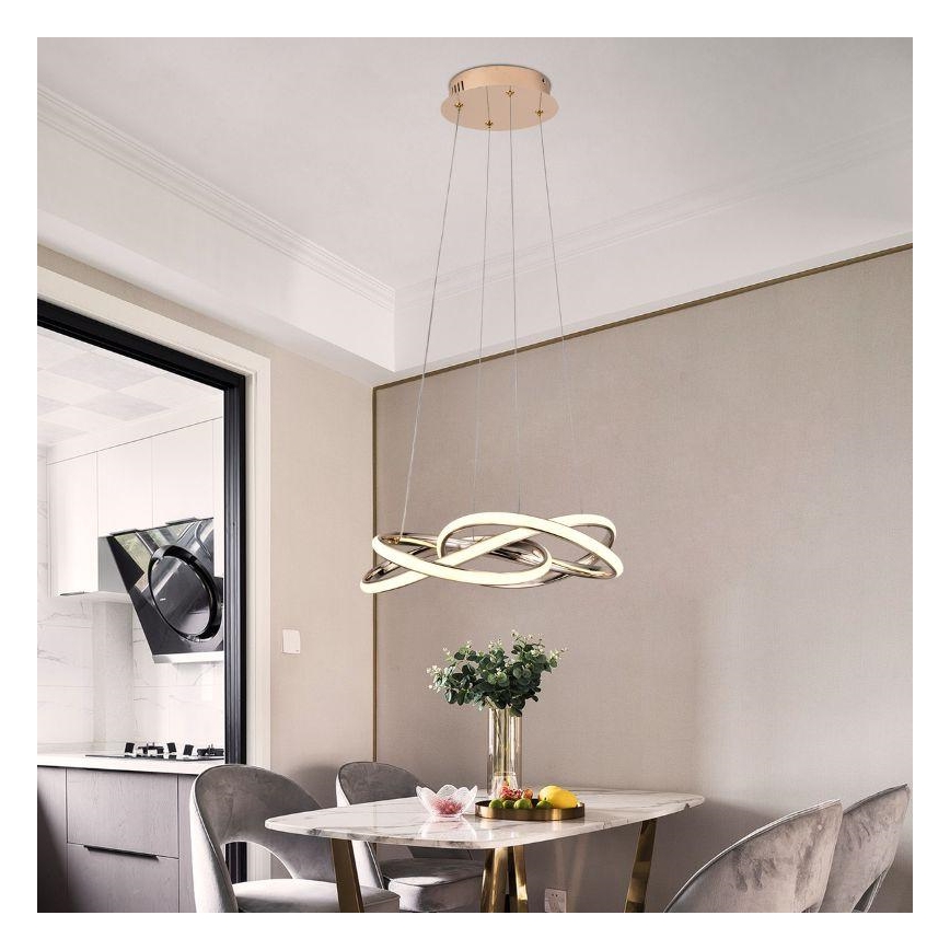 Світлодіодна підвісна люстра з регулюванням яскравості LED/65W/230V 3000-6500K золотий + пульт дистанційного керування