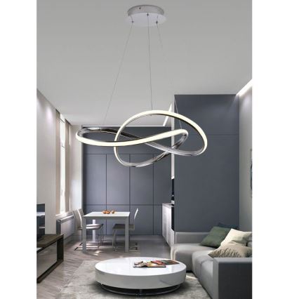 Світлодіодна підвісна люстра з регулюванням яскравості LED/70W/230V 3000-6500K діаметр 60 см глянцевий хром + пульт дистанційного керування
