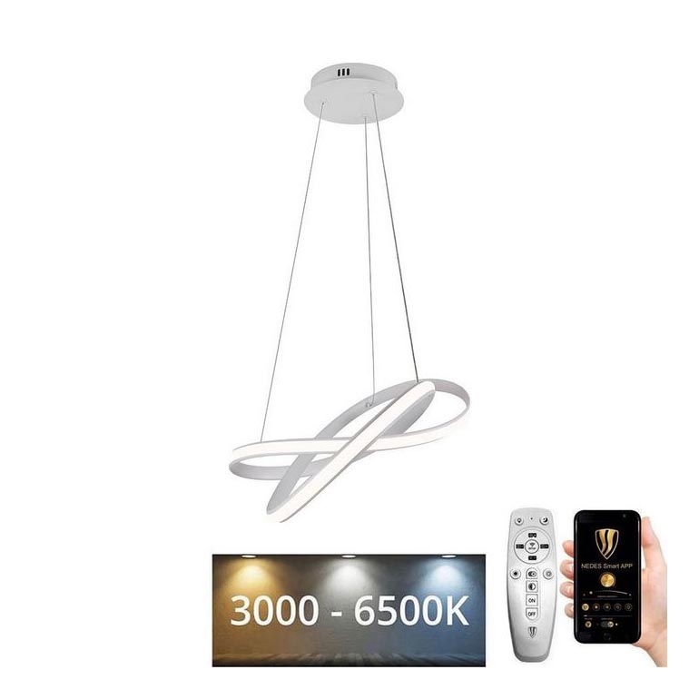 Світлодіодна підвісна люстра з регулюванням яскравості LED/70W/230V 3000-6500K діаметр 55 см білий + пульт дистанційного керування