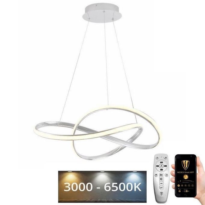 Світлодіодна підвісна люстра з регулюванням яскравості LED/70W/230V 3000-6500K діаметр 60 см білий + пульт дистанційного керування