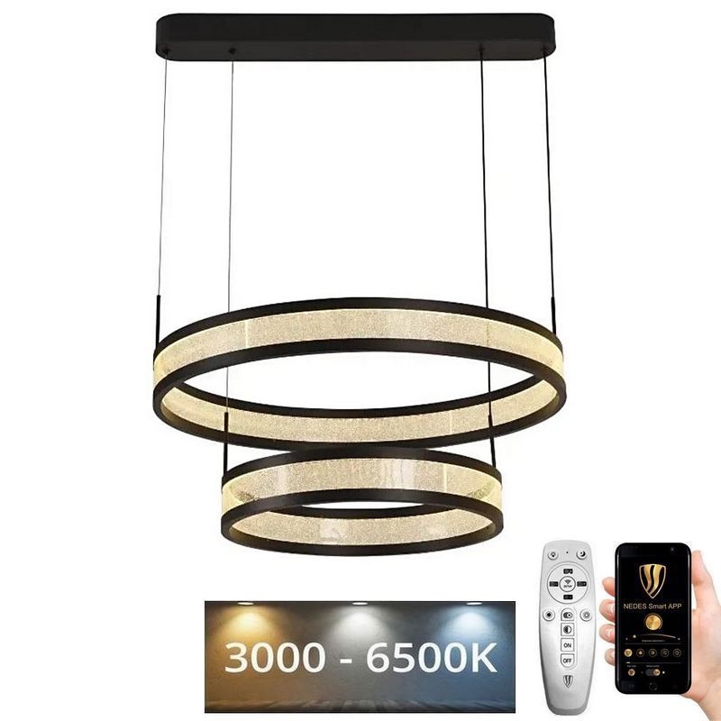 Світлодіодна підвісна люстра з регулюванням яскравості LED/70W/230V 3000-6500K діаметр 60 см чорний + пульт дистанційного керування