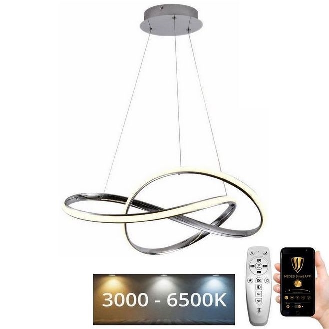 Світлодіодна підвісна люстра з регулюванням яскравості LED/70W/230V 3000-6500K діаметр 60 см глянцевий хром + пульт дистанційного керування