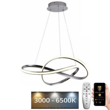 Світлодіодна підвісна люстра з регулюванням яскравості LED/70W/230V 3000-6500K глянцевий хром + пульт дистанційного керування