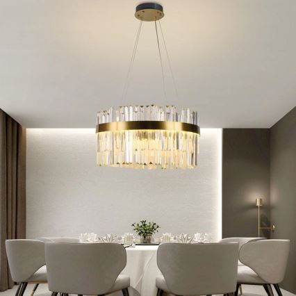LED з регулюванням яскравості кришталева люстра підвісна LED/70W/230V 3000-6500K золотий + пульт дистанційного керування