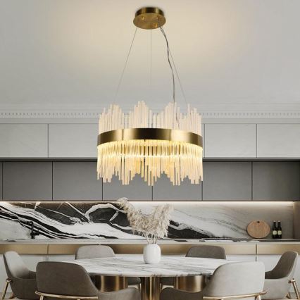 LED з регулюванням яскравості кришталева люстра підвісна LED/70W/230V 3000-6500K золотий + пульт дистанційного керування