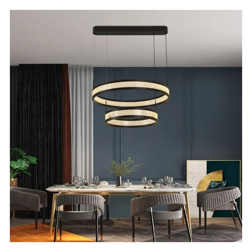 Світлодіодна підвісна люстра з регулюванням яскравості LED/70W/230V 3000-6500K діаметр 60 см чорний + пульт дистанційного керування