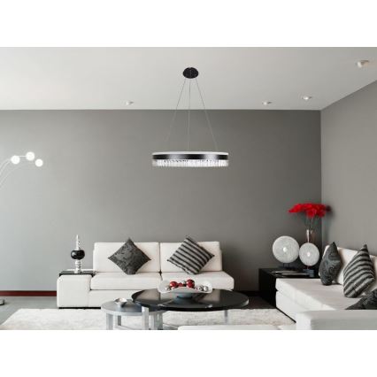 LED Кришталева підвісна люстра з регулюванням яскравості LED/80W/230V 3000-6500K чорний + пульт дистанційного керування