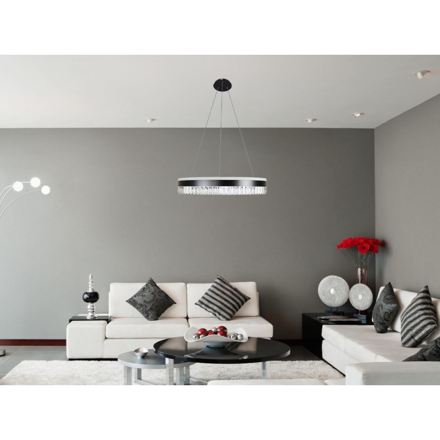LED Кришталева підвісна люстра з регулюванням яскравості LED/80W/230V 3000-6500K чорний + пульт дистанційного керування