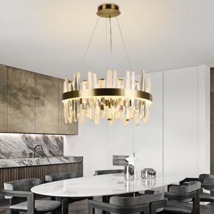 LED з регулюванням яскравості кришталева люстра підвісна LED/80W/230V 3000-6500K золотий + пульт дистанційного керування