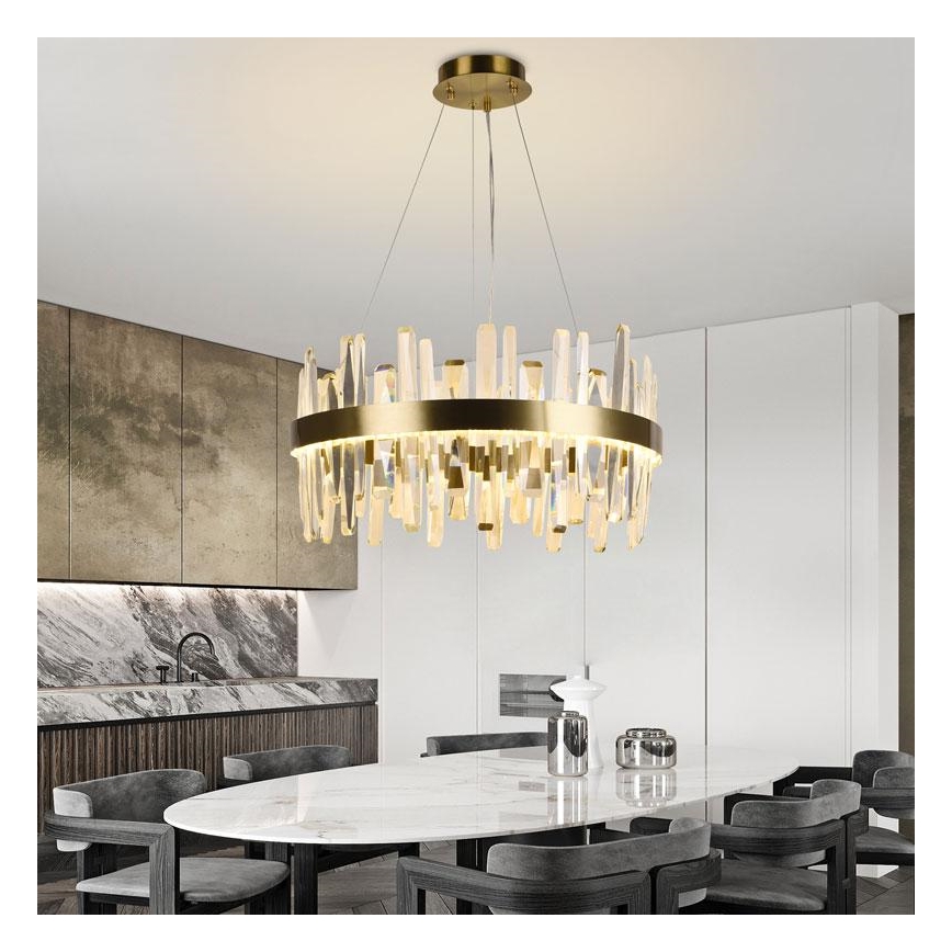 LED з регулюванням яскравості кришталева люстра підвісна LED/80W/230V 3000-6500K золотий + пульт дистанційного керування