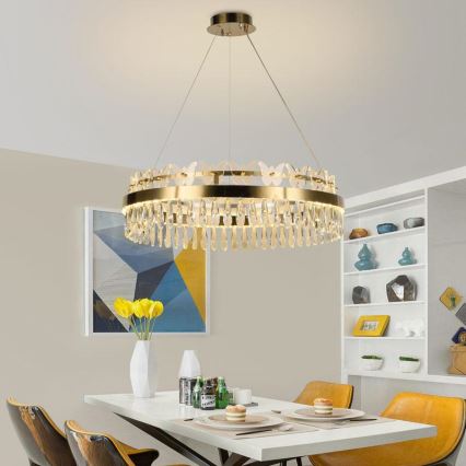LED з регулюванням яскравості кришталева люстра підвісна LED/80W/230V 3000-6500K золотий + пульт дистанційного керування