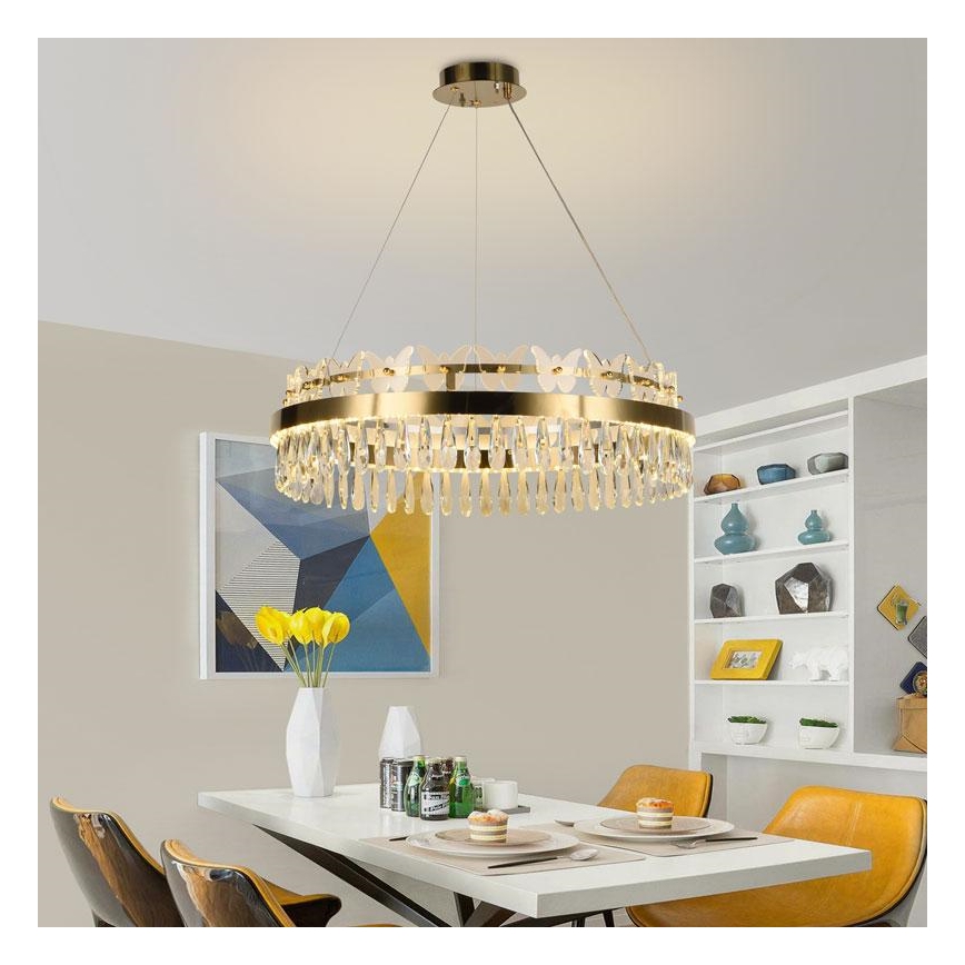 LED з регулюванням яскравості кришталева люстра підвісна LED/80W/230V 3000-6500K золотий + пульт дистанційного керування