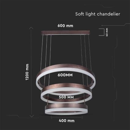 Світлодіодна підвісна люстра з регулюванням яскравості LED/86W/230V 3000K коричневий