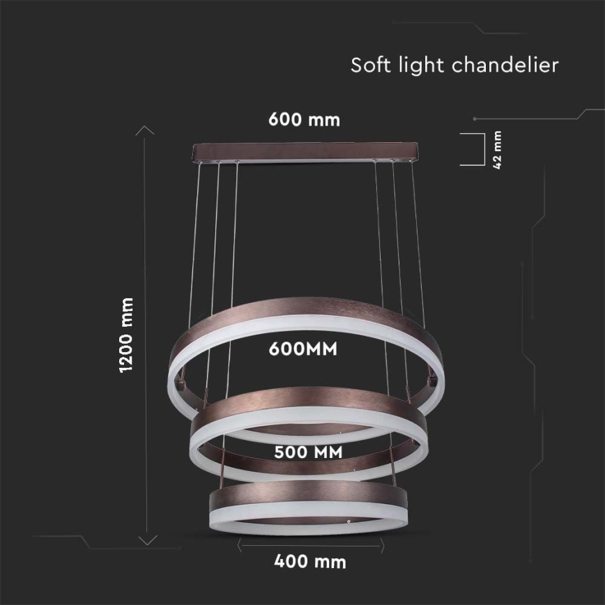 Світлодіодна підвісна люстра з регулюванням яскравості LED/86W/230V 3000K коричневий