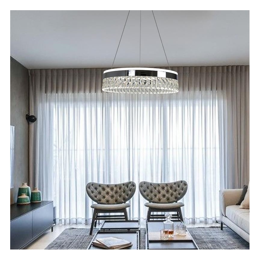 LED Кришталева підвісна люстра з регулюванням яскравості LED/90W/230V 3000-6500K глянцевий хром + пульт дистанційного керування