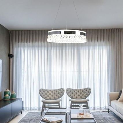 LED Кришталева підвісна люстра з регулюванням яскравості LED/90W/230V 3000-6500K глянцевий хром + пульт дистанційного керування