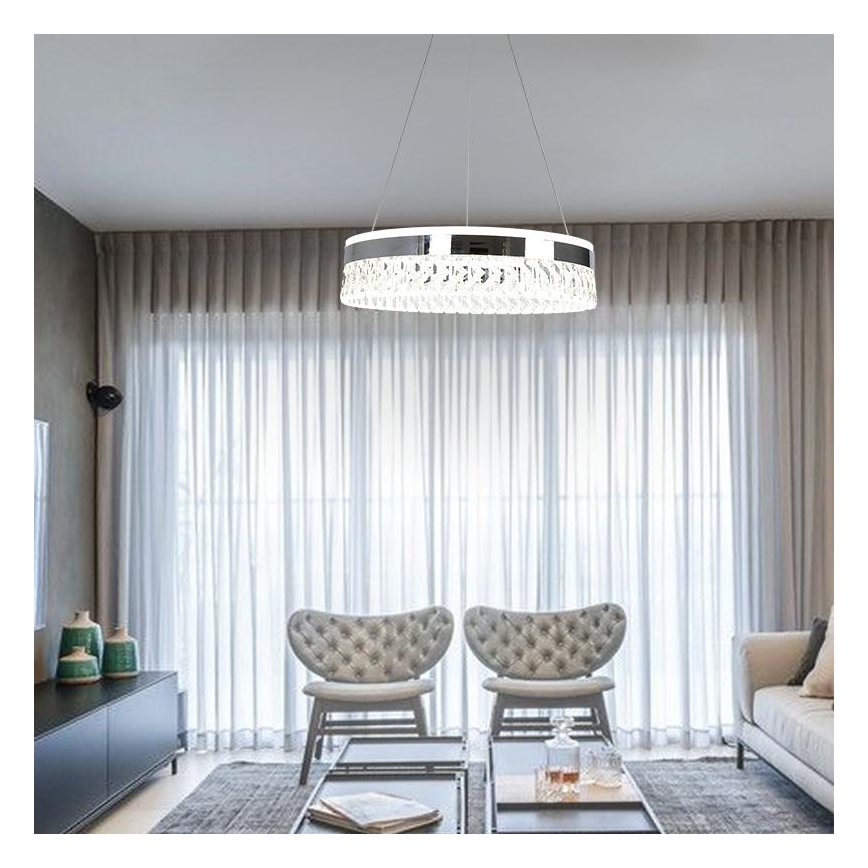 LED Кришталева підвісна люстра з регулюванням яскравості LED/90W/230V 3000-6500K глянцевий хром + пульт дистанційного керування