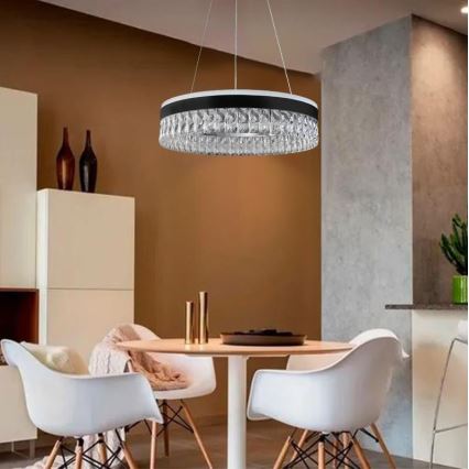 LED Підвісна кришталева люстра з регулюванням яскравості LED/90W/230V 3000-6500K чорний + пульт дистанційного керування