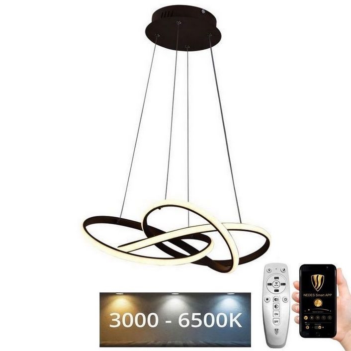 Світлодіодна регульована люстра на тросі LED/65W/230V 3000-6500K діам. 48 см коричнева + дистанційне керування