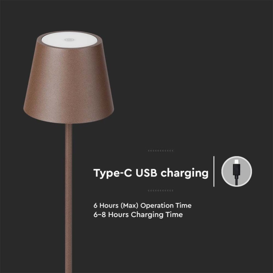 Світлодіодна регульована зарядна підлогова лампа 3 в 1 LED/4W/5V 4400 мАг 3000K IP54 коричнева