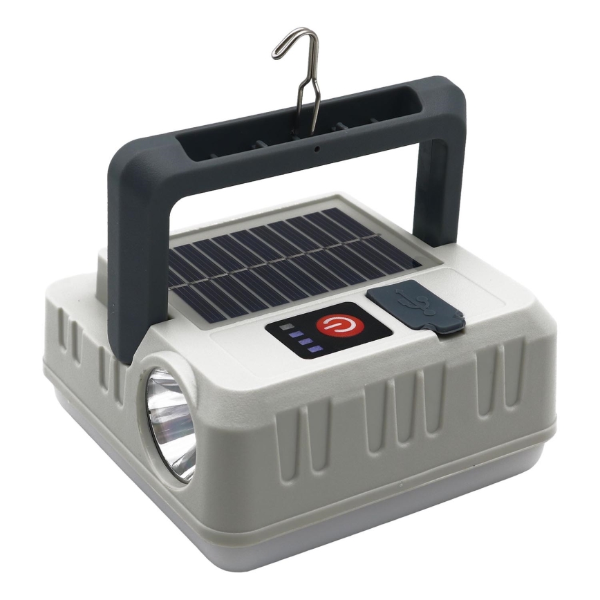 Світлодіодна регульована за яскравістю акумуляторна сонячна лампа з функцією павербанку LED/1W/5,5V 8000K IPX4 1200 мАг сірого кольору