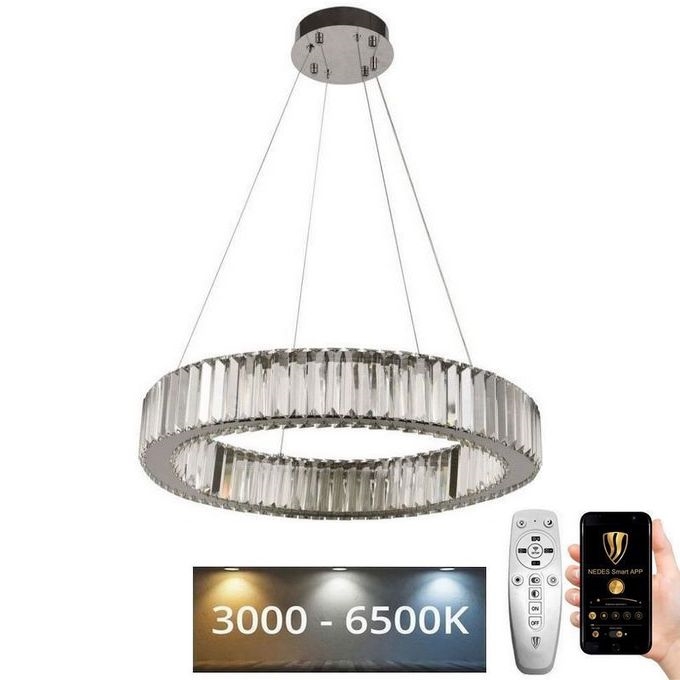 Світлодіодна регульована кришталева люстра на тросі LED/40W/230V 3000-6500K глянцевий хром + дистанційне керування