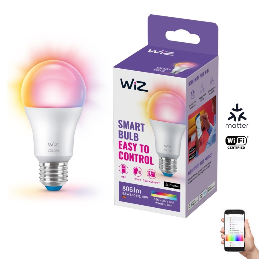 Світлодіодна RGB лампочка з регулюванням яскравості A60 E27/8,5W/230V 2200-6500K Wi-Fi - WiZ