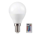 Світлодіодна RGB лампочка з регулюванням яскравості P45 E14/4,8W/230V 3000K + дистанційне керування