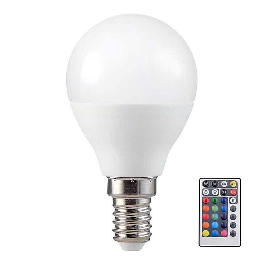 Світлодіодна RGB лампочка з регулюванням яскравості P45 E14/4,8W/230V 3000K + дистанційне керування