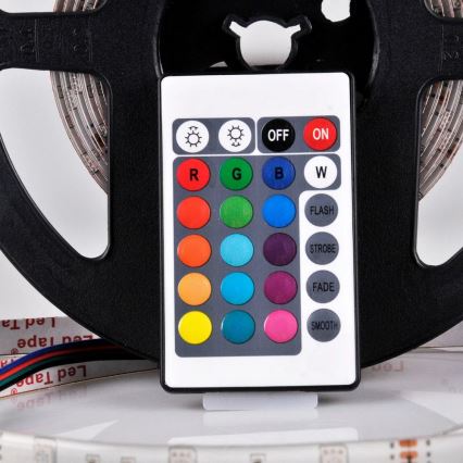 Світлодіодна RGB стрічка з регулюванням яскравості 5м LED/18W/12V IP20 + пульт дистанційного керування